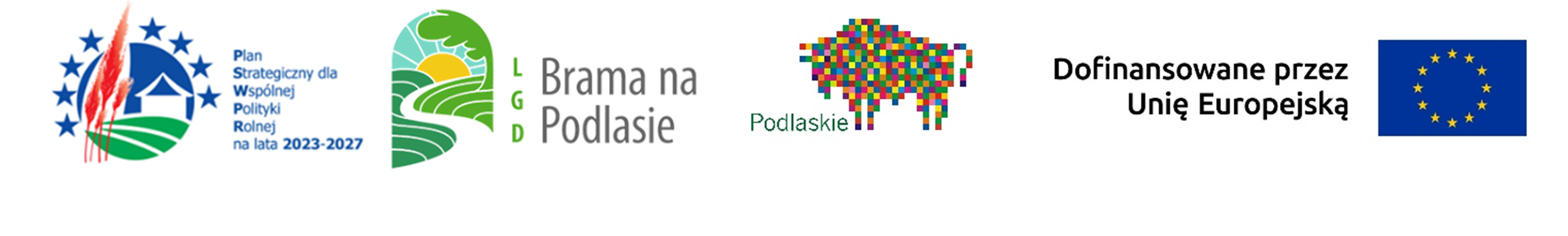 Logo Funduszy Europejskich dla Podlaskiego wraz z logo Brama na podlasie